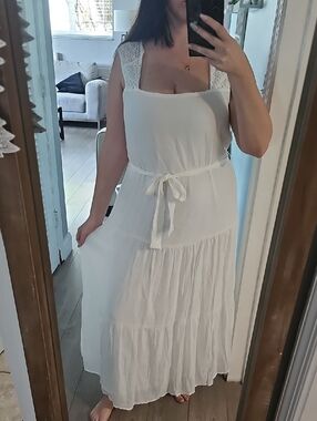 Parallel Skies White Sleeveless Tiered Maxi Dress with Tie Waist